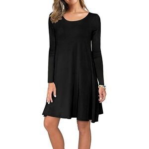 AUSELILY Women's Long Sleeve Pockets Casual Swing T-Shirt Black Dress Size L